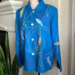 Alex Kim Vintage Blue Hand Stitch Art to Wear Jacket Size L